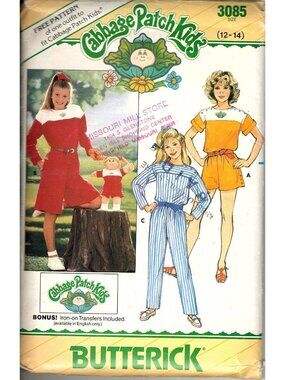 Vintage Butterick Kids Girls Size 14 Cabbage Patch Jumpsuits Cut Sewing Pattern